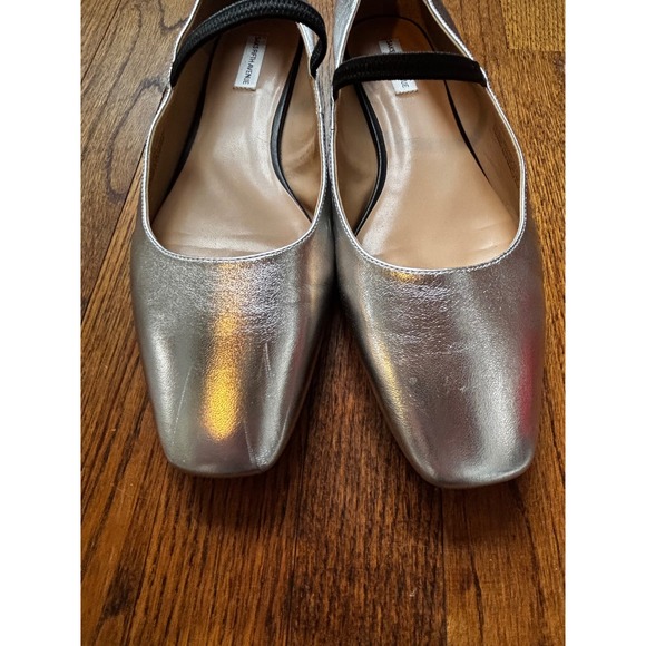 Saks Fifth Avenue Womens Silver Leather Square Toe Mary Jane Ballet Flats 11M - Picture 7 of 8